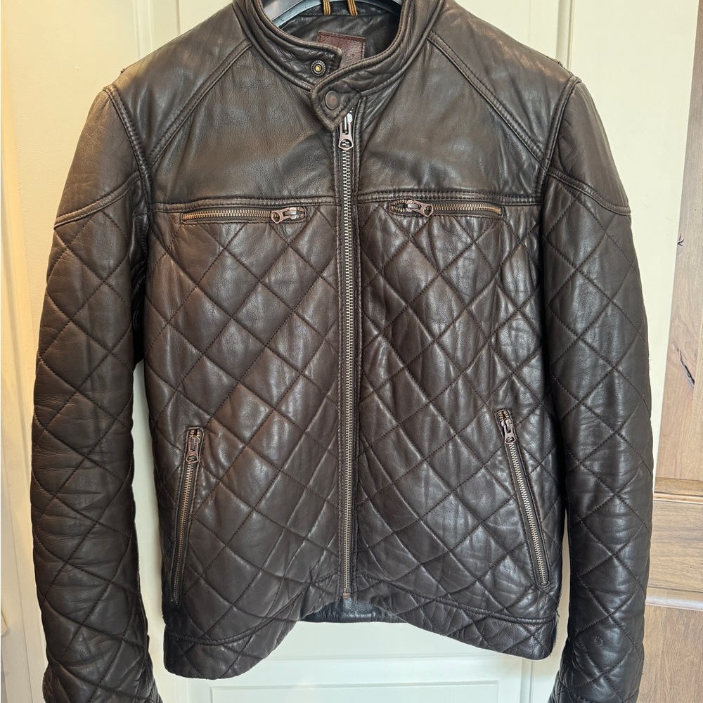 Men's Quilted Leather Jacket - Brown